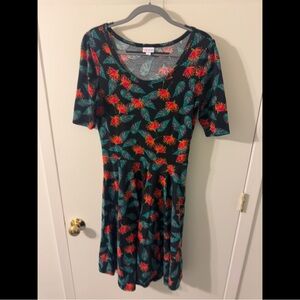 LuLaRoe Nicole Green and Blue Sundress with Scoop Neck and Short Sleeves